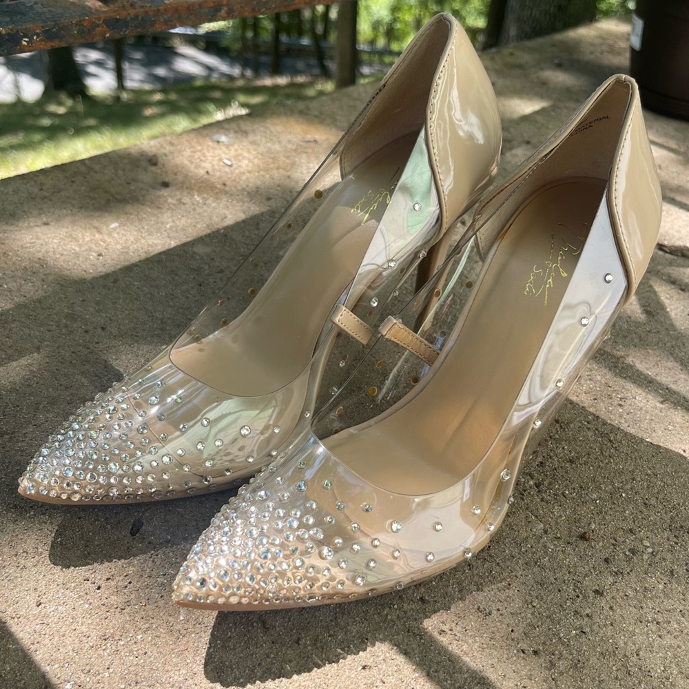 Thalia Sodi Clear Stilettos w/ Rhinestones - Size 7